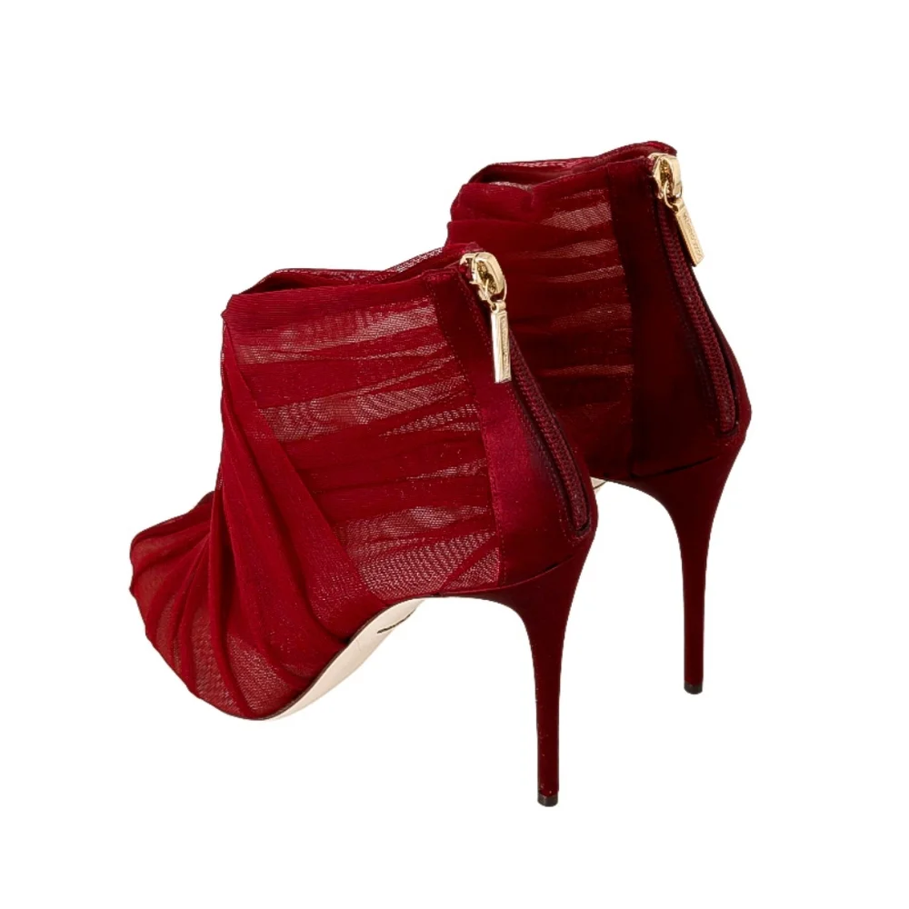 DOLCE & GABANNA 💎 Red Tulle Open-Toe High-Heels Designer Booties Shoes EU 38.5 - Picture 4 of 6